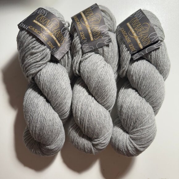 3 Skeins Cascade Yarn 220 100% peruvian highland wool Grey #908 - Picture 1 of 3